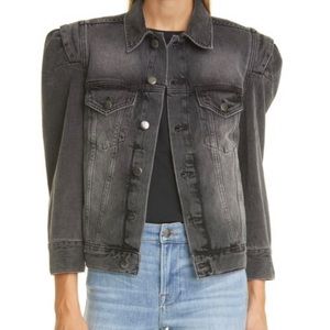 Frame Rosette Black Distressed Denim Jacket Puff Sleeves Ladies Medium NWT